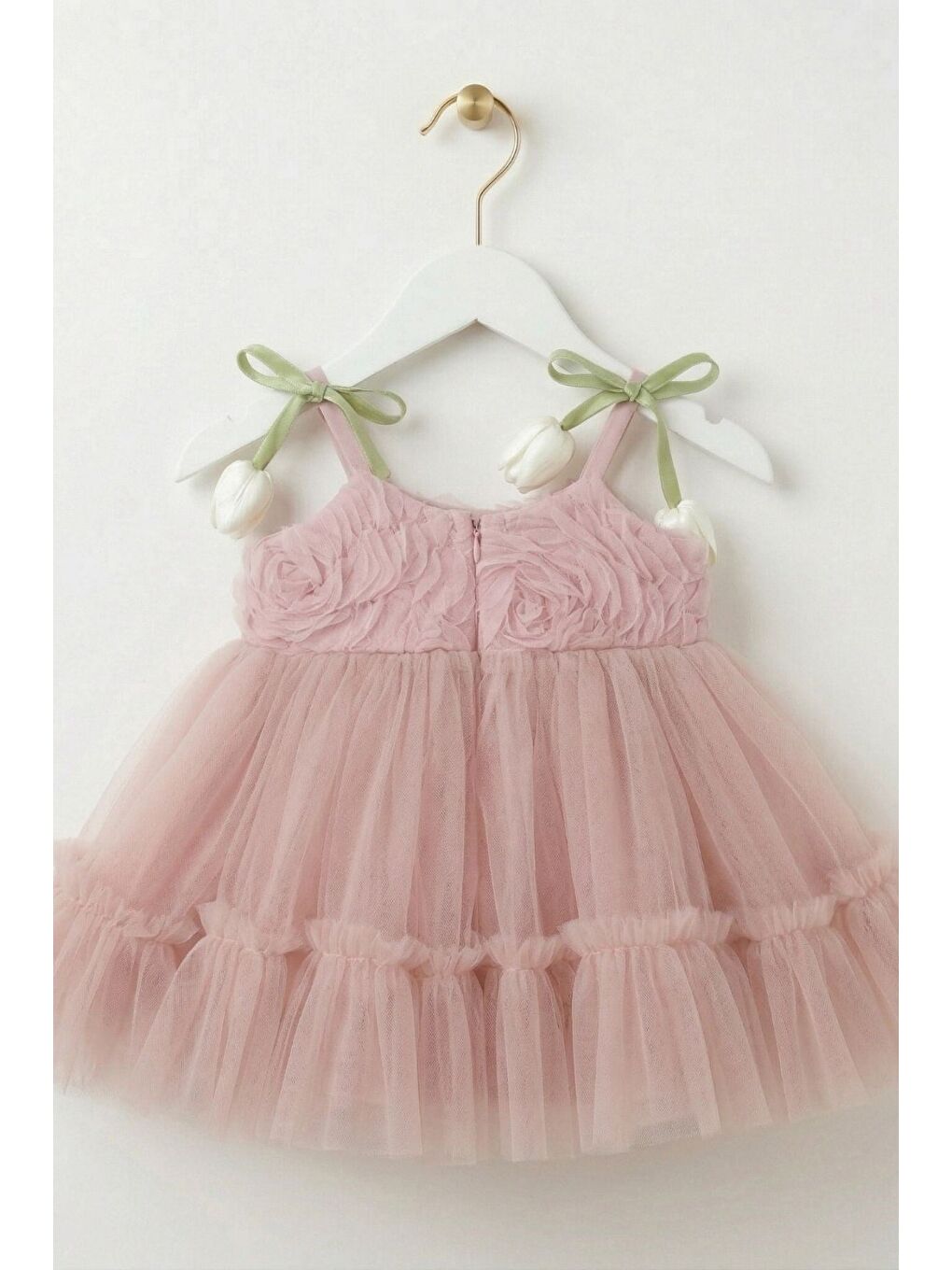Pembe Kız Bebek Lale Figürlü Premium Tül Elbise-1
