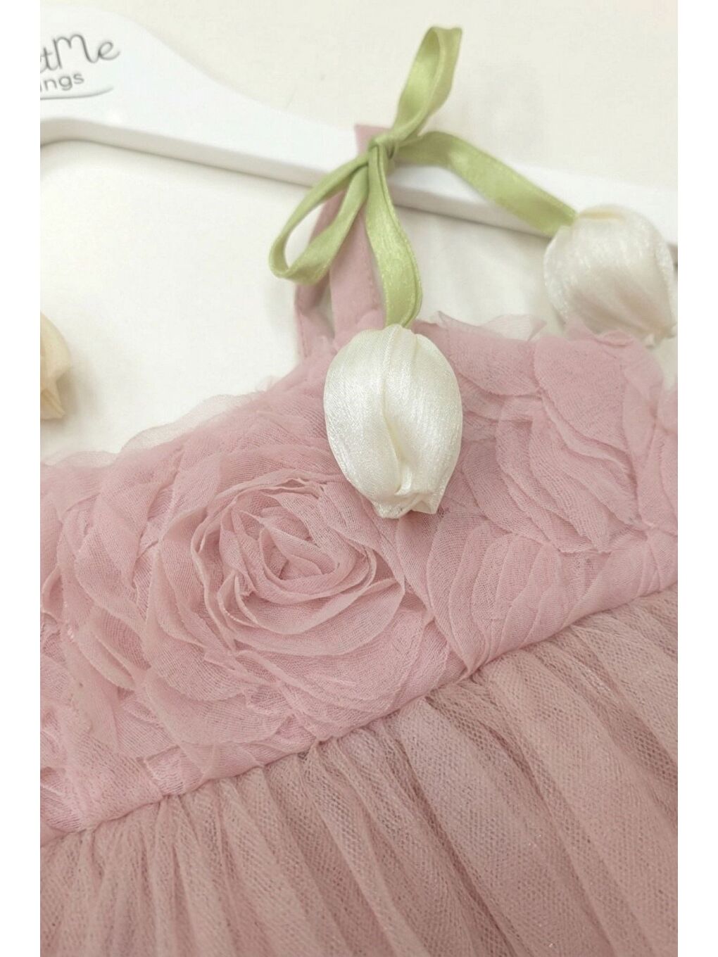 Pembe Kız Bebek Lale Figürlü Premium Tül Elbise-2