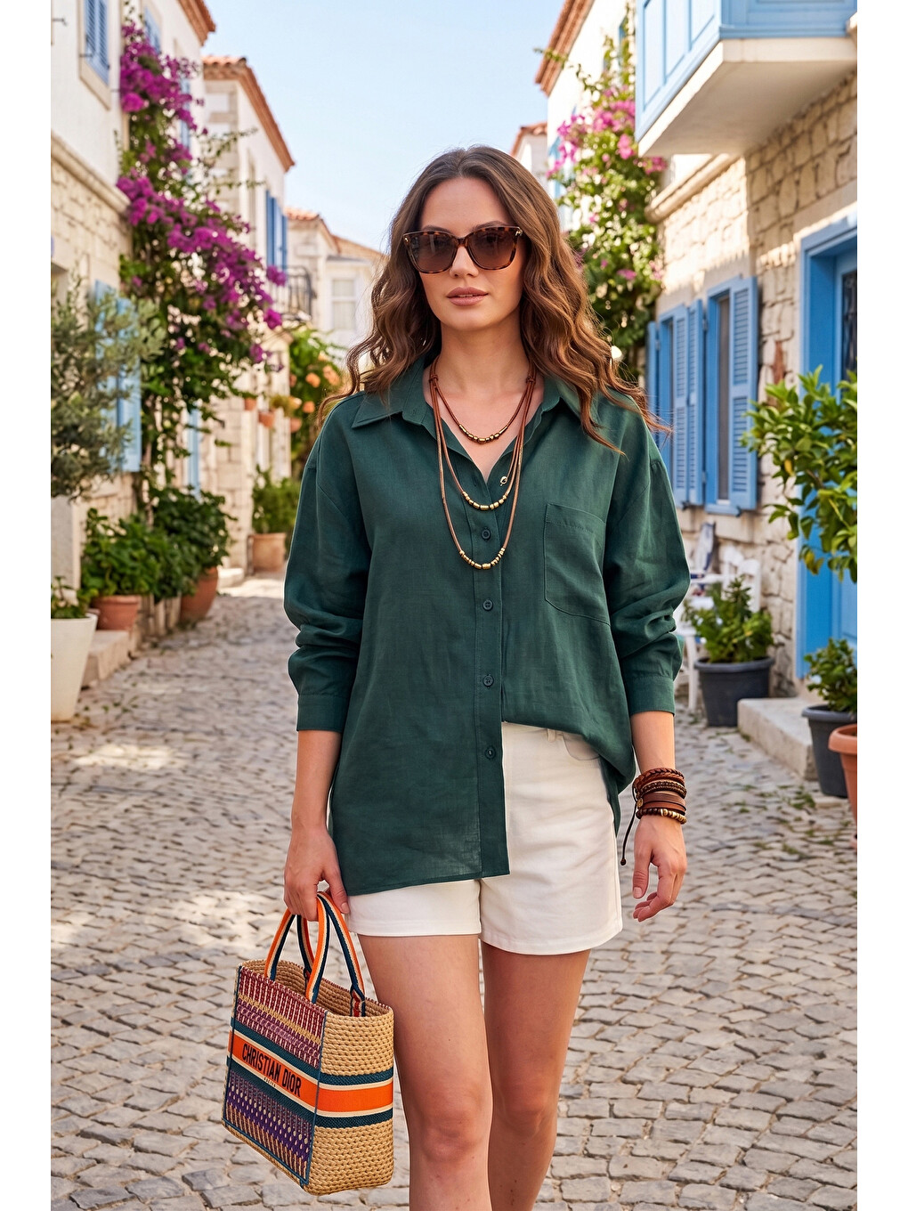 Yeşil Modal Oversize Fit Uzun Kollu Kadın Gömlek 6834612