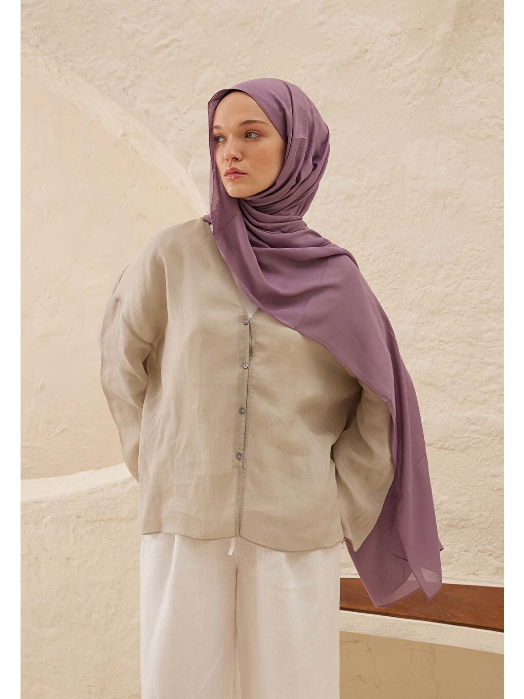 Lila Rami Viskon Şal Lavanta