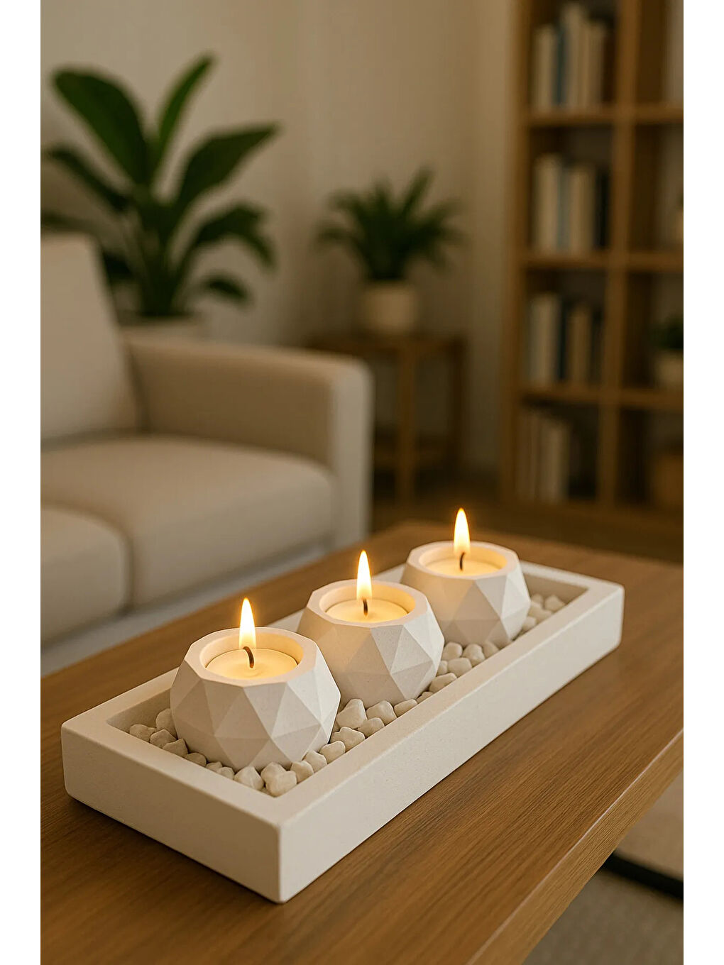 Beyaz Tabaklı Beton Mumluk Ve Tealight Mumluk-1
