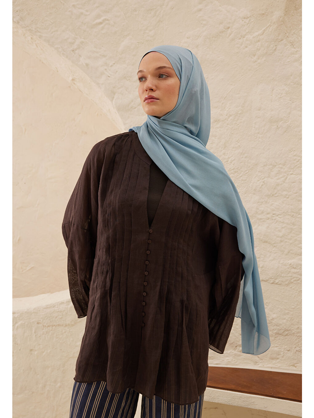 Rami Viskon Şal Açık Mavi-1