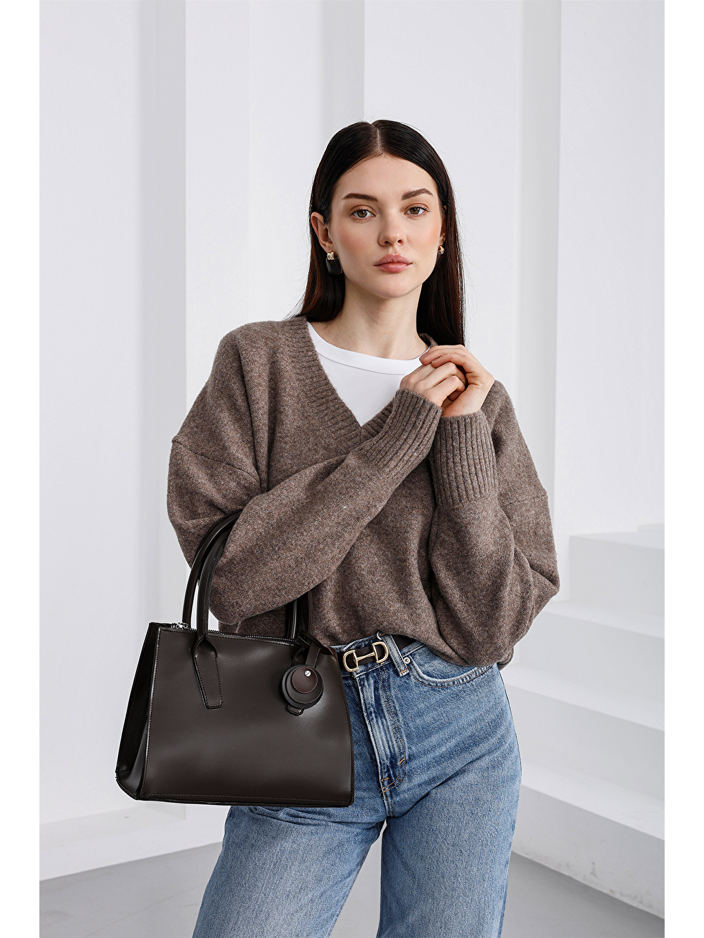 Kahverengi Pina Çok Gözlü El Ve Çapraz Çanta Kahve-2