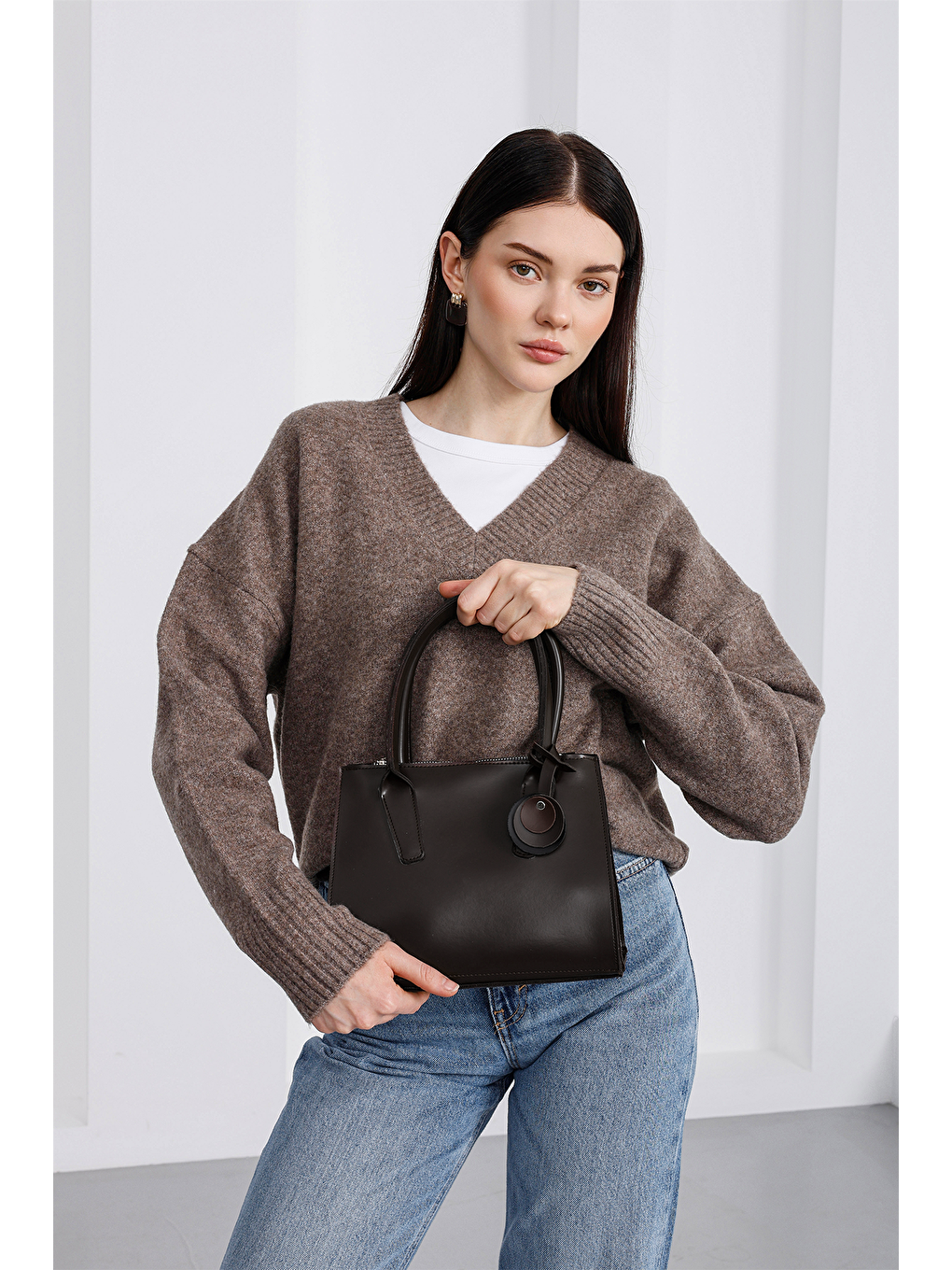 Kahverengi Pina Çok Gözlü El Ve Çapraz Çanta Kahve-3