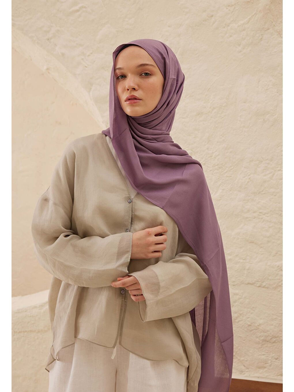 Lila Rami Viskon Şal Lavanta-2