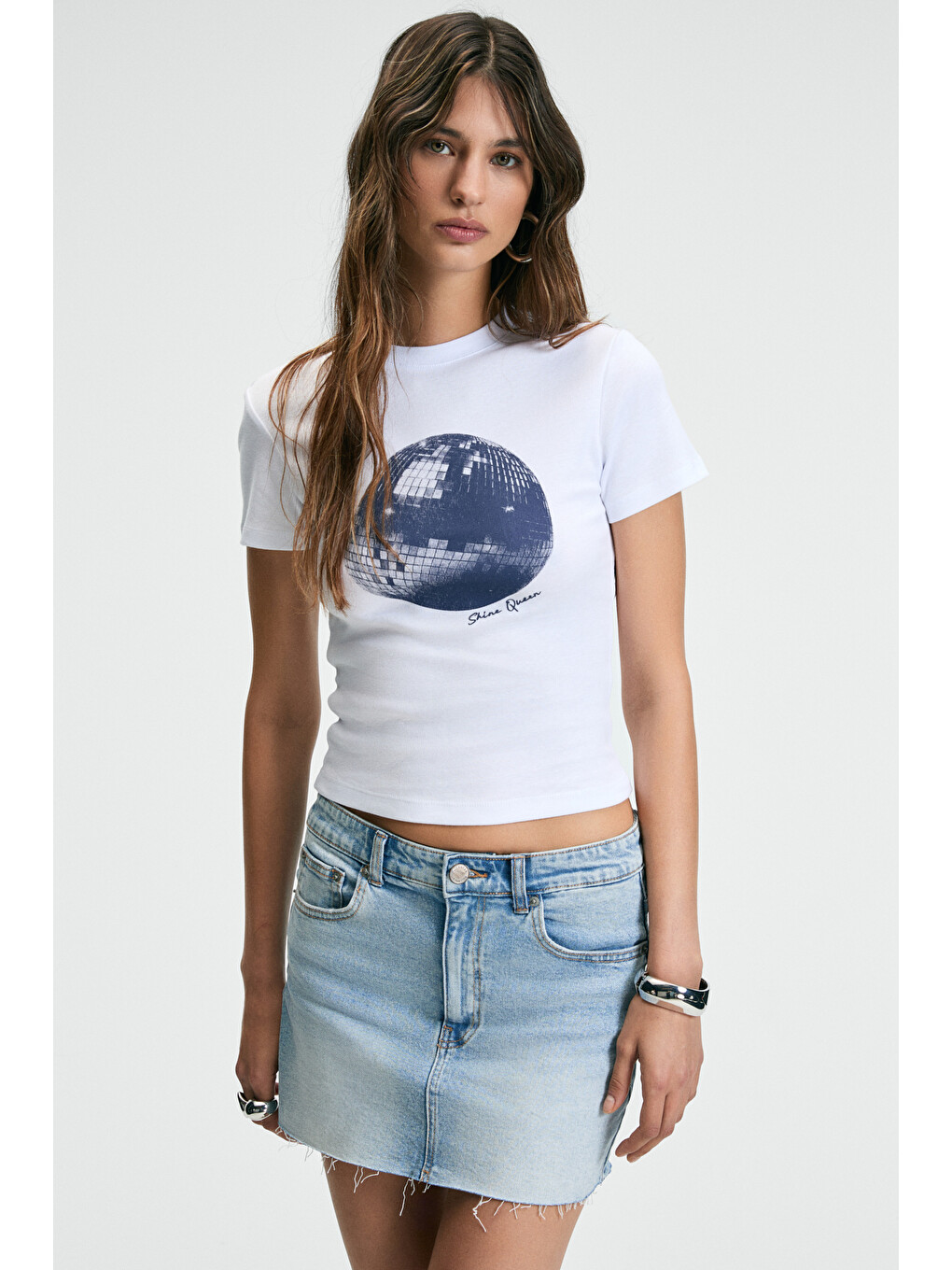 Athea Kadın Bisiklet Yaka Kısa Kollu Önü Baskılı Slim Beyaz T-shirt-2