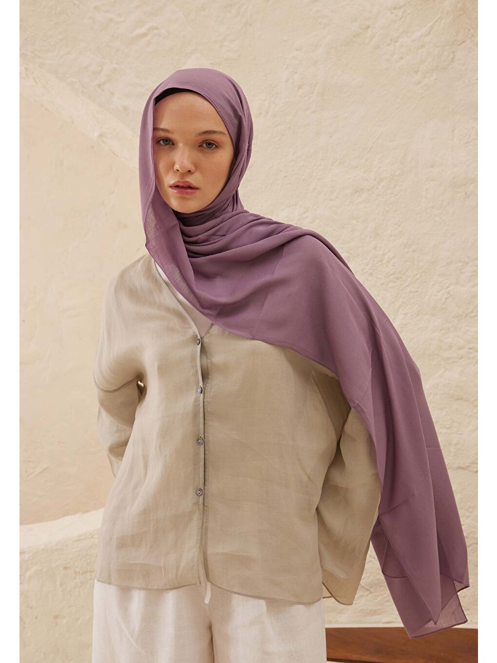 Lila Rami Viskon Şal Lavanta-3