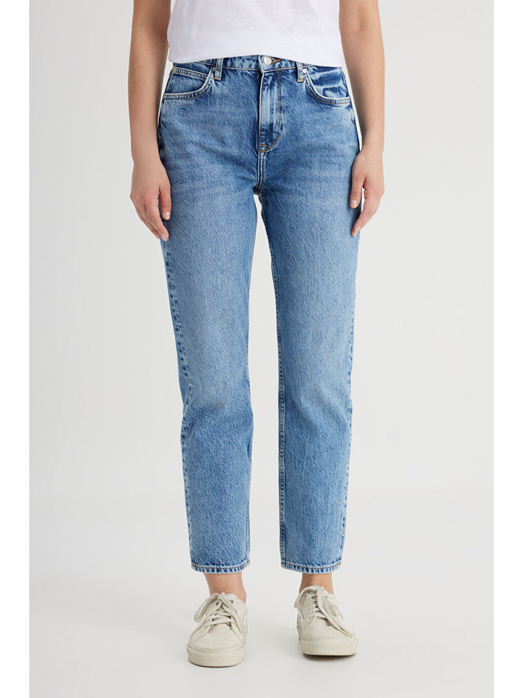 Regular Fit Normal Kesim Yüksek Bel Düz Paça %100 Pamuk Carol Mavi Jean Jean Pantolon-4