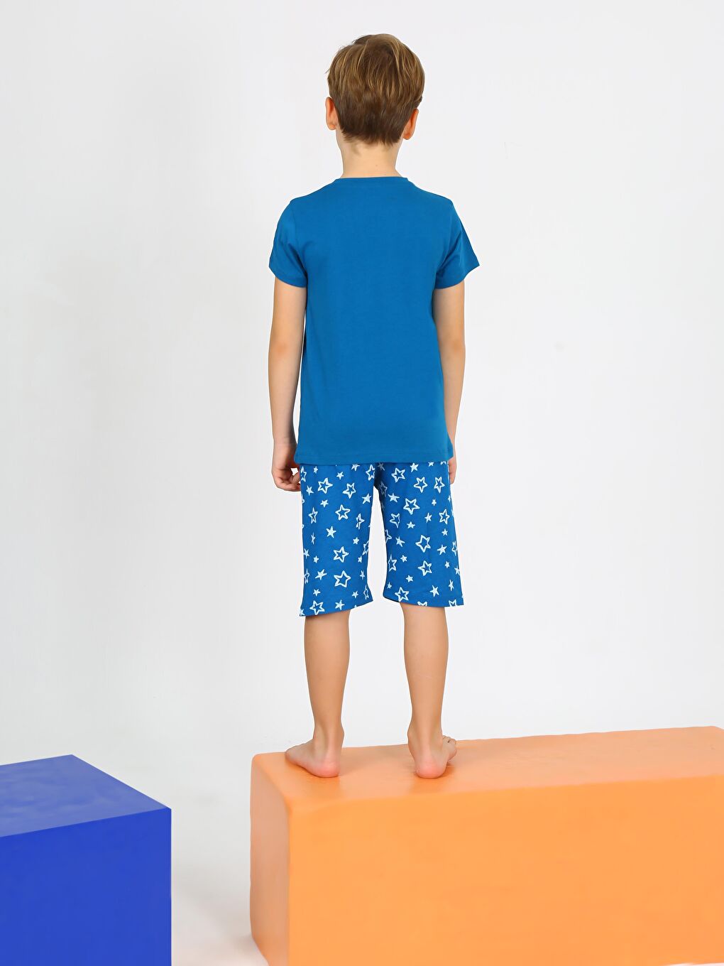 Erkek Çocuk Kısa Kollu Kapri %100 Pamuklu Rock Star Pijama Takımı İndigo-5