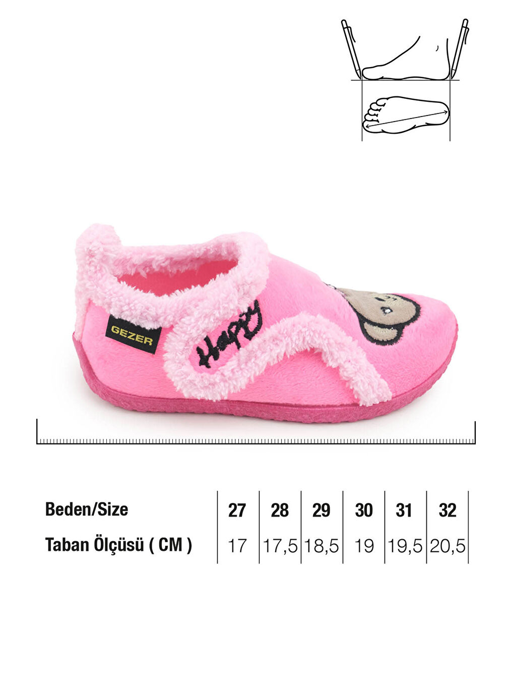 Fuşya Kışlık Kız Çocuk Rahat Taban Cırt Cırtlı Ayarlanabilir Ev Okul Kreş Panduf Ayakkabı-1