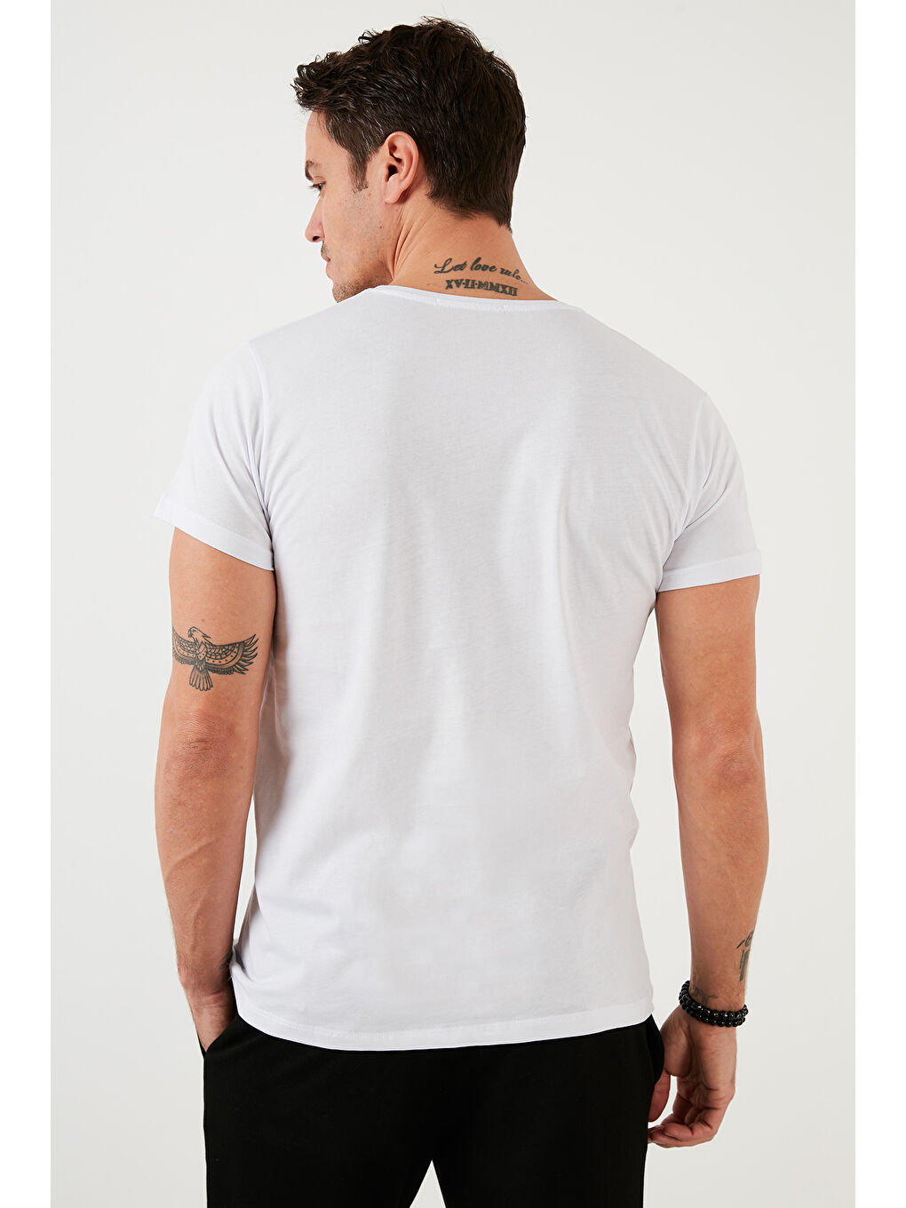 Beyaz Pamuklu Slim Fit Bisiklet Yaka Baskılı 3'lü Paket %100 Pamuk Tişört 541S31-5