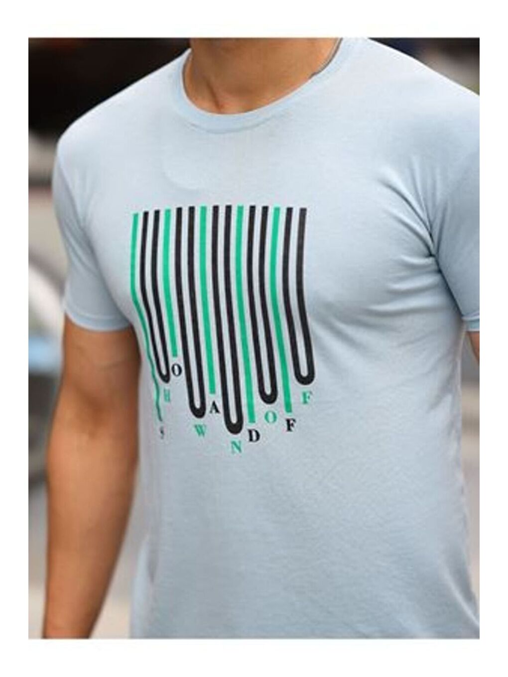 Mavi Baskılı Sıfır Yaka T-Shirt-2