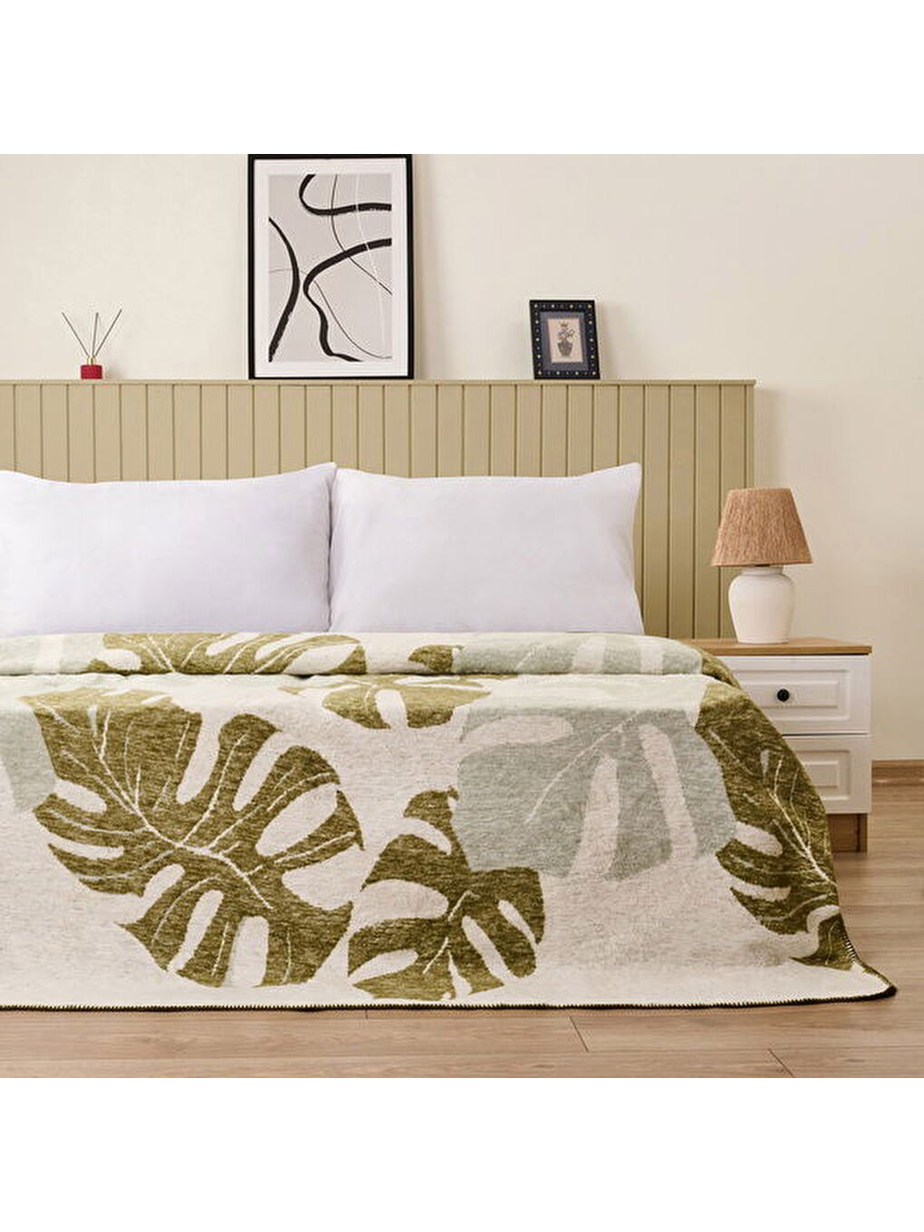 Soft Tropic Pamuklu Çift Kişilik Battaniye - Yeşil - 200x220 cm