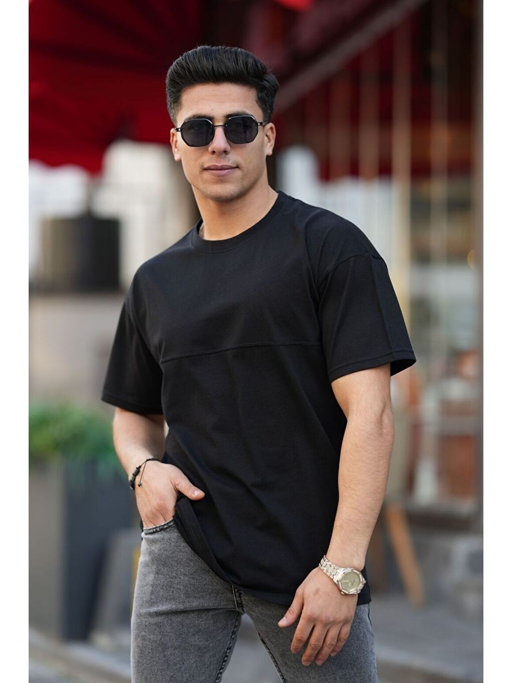 Siyah Oversize Dikiş İzli T-Shirt