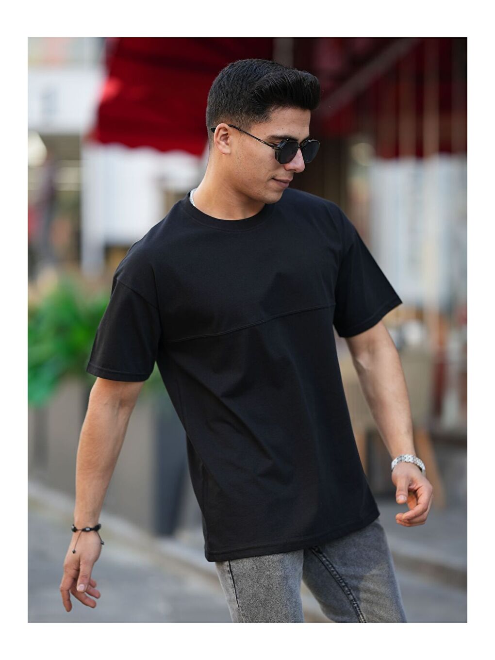 Siyah Oversize Dikiş İzli T-Shirt-1