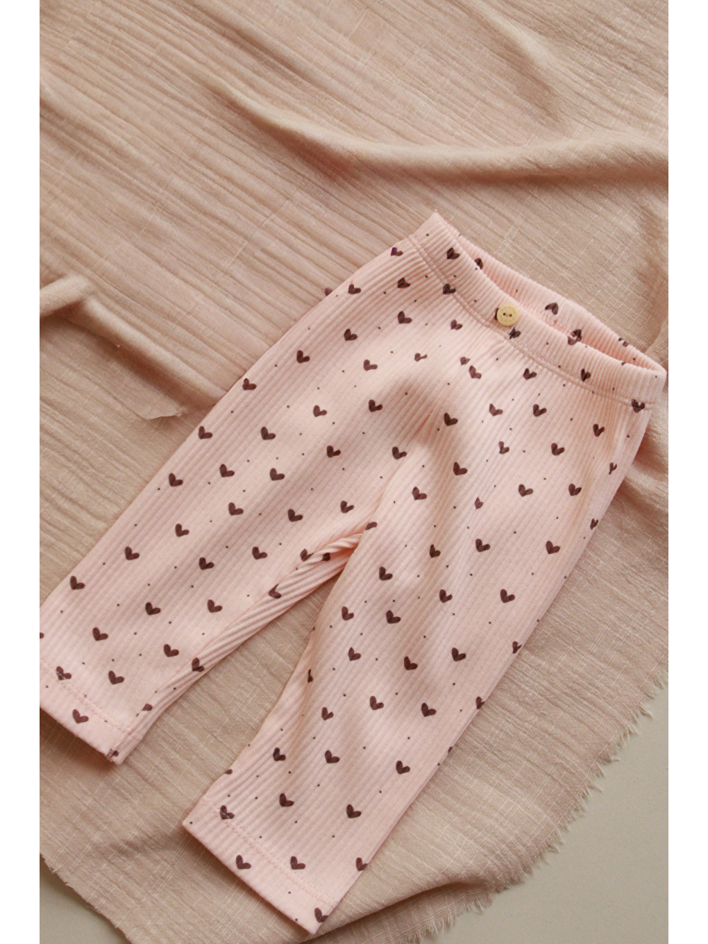 Pembe Kalp Baskılı Kız Bebek Kaşkorse Tayt-1