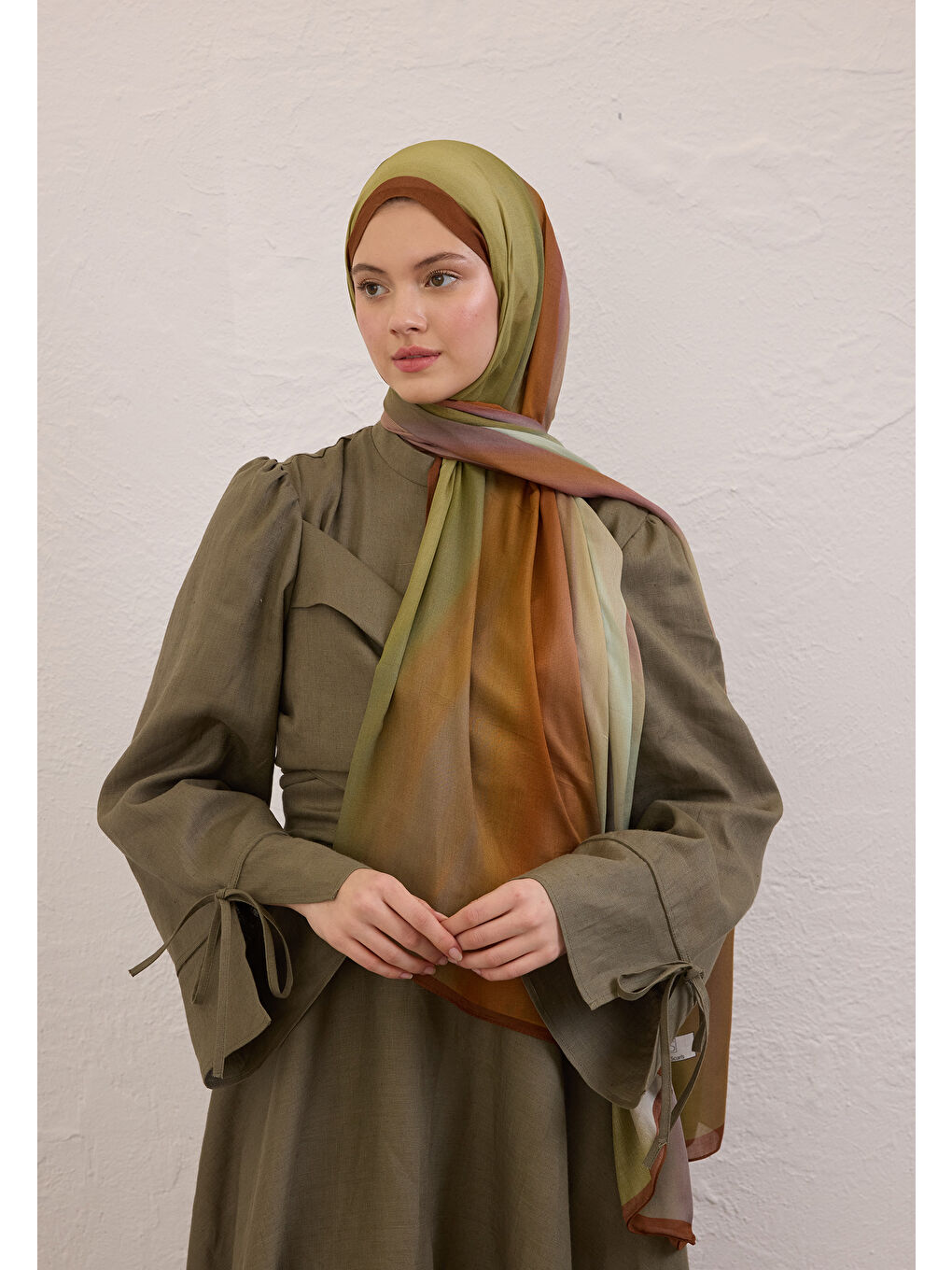 Color Brush Desen Rami Şal Soft Yeşil