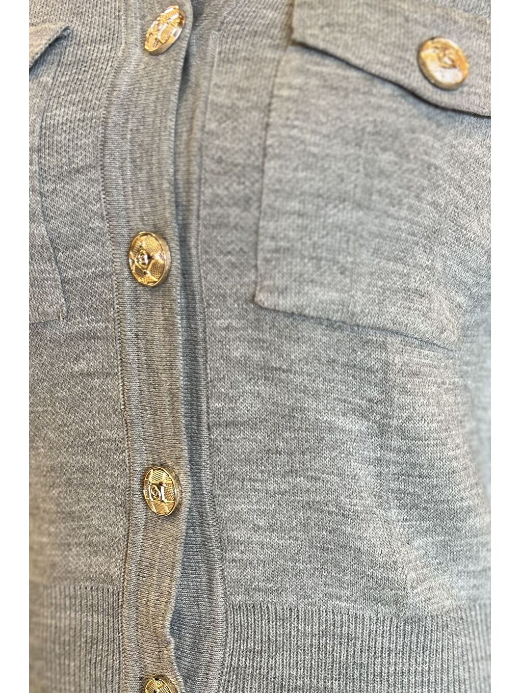 Gri Düğme Detaylı Hırka Etek Triko İkili Takım-4