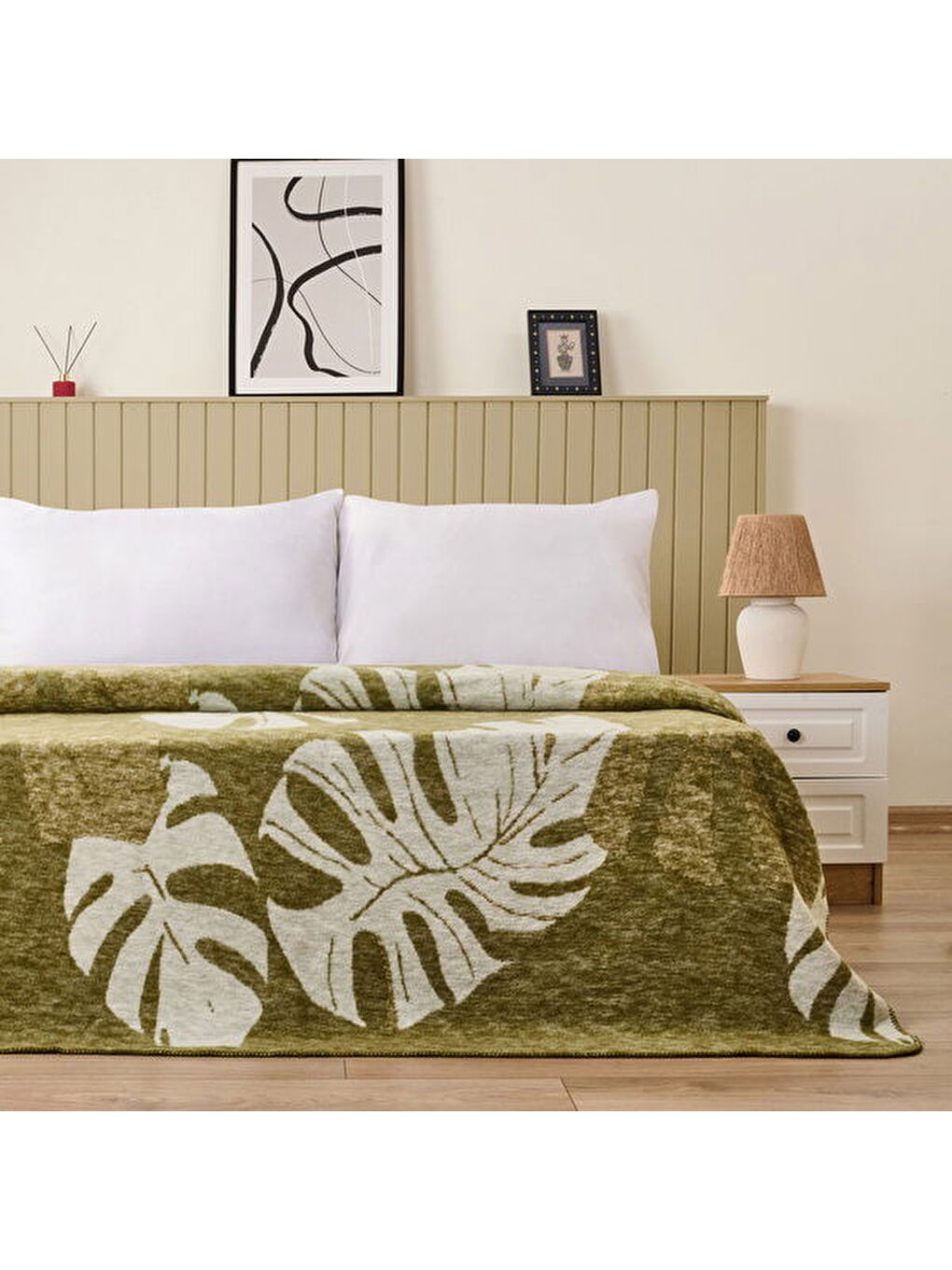 Soft Tropic Pamuklu Çift Kişilik Battaniye - Yeşil - 200x220 cm-3