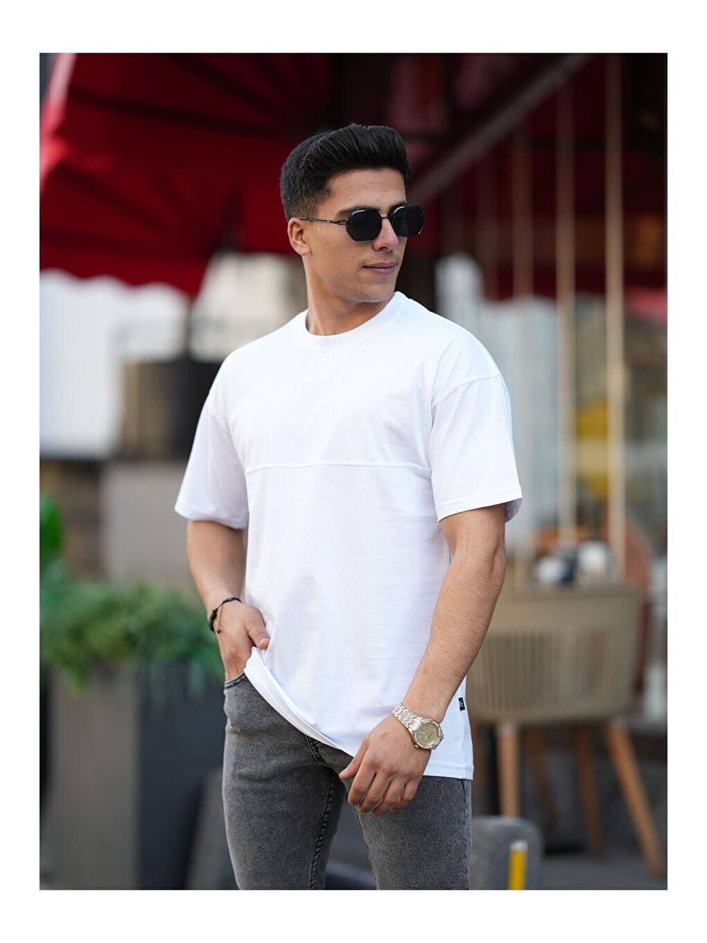 Beyaz Oversize Dikiş İzli T-Shirt-1