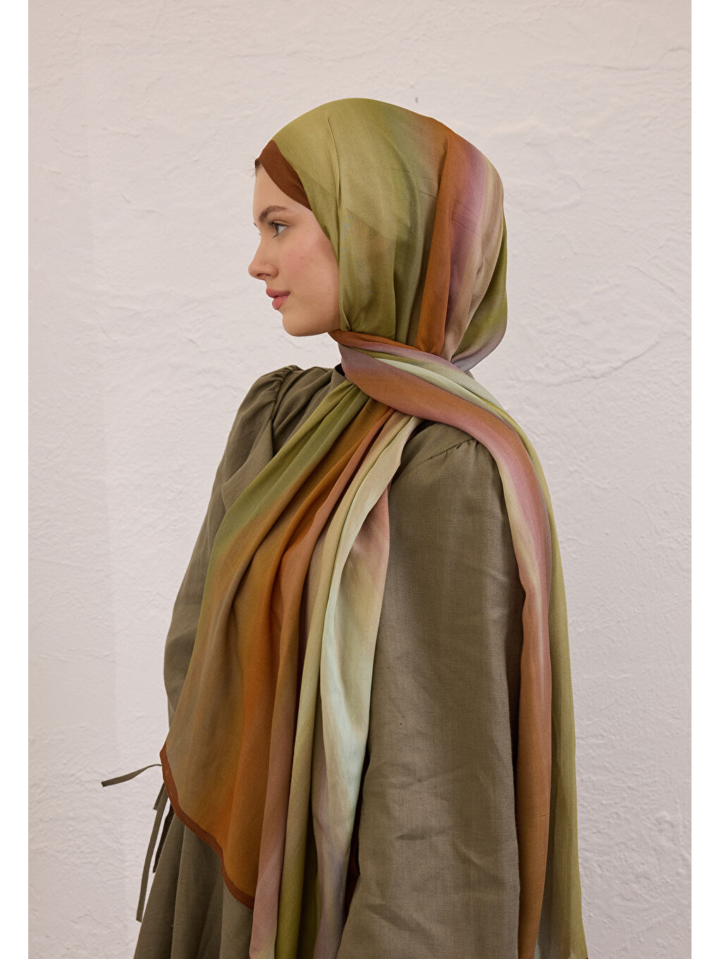 Color Brush Desen Rami Şal Soft Yeşil-2