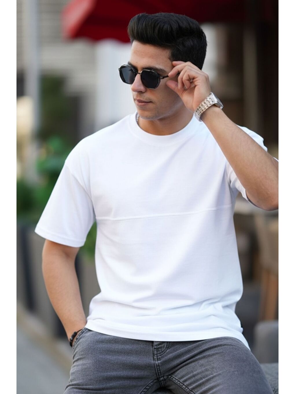 Beyaz Oversize Dikiş İzli T-Shirt-2