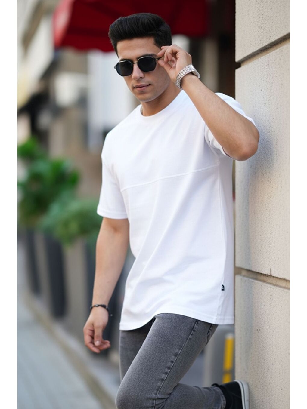 Beyaz Oversize Dikiş İzli T-Shirt-3