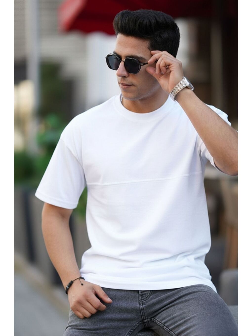 Beyaz Oversize Dikiş İzli T-Shirt-4