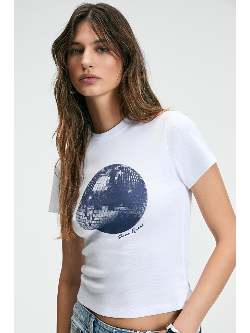 Athea Kadın Bisiklet Yaka Kısa Kollu Önü Baskılı Slim Beyaz T-shirt-3