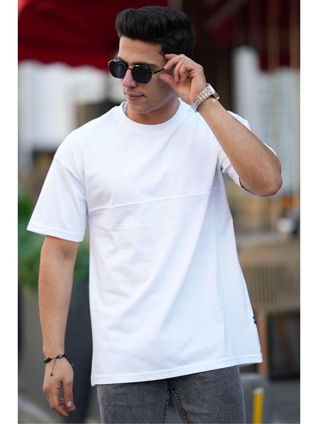 Beyaz Oversize Dikiş İzli T-Shirt-5