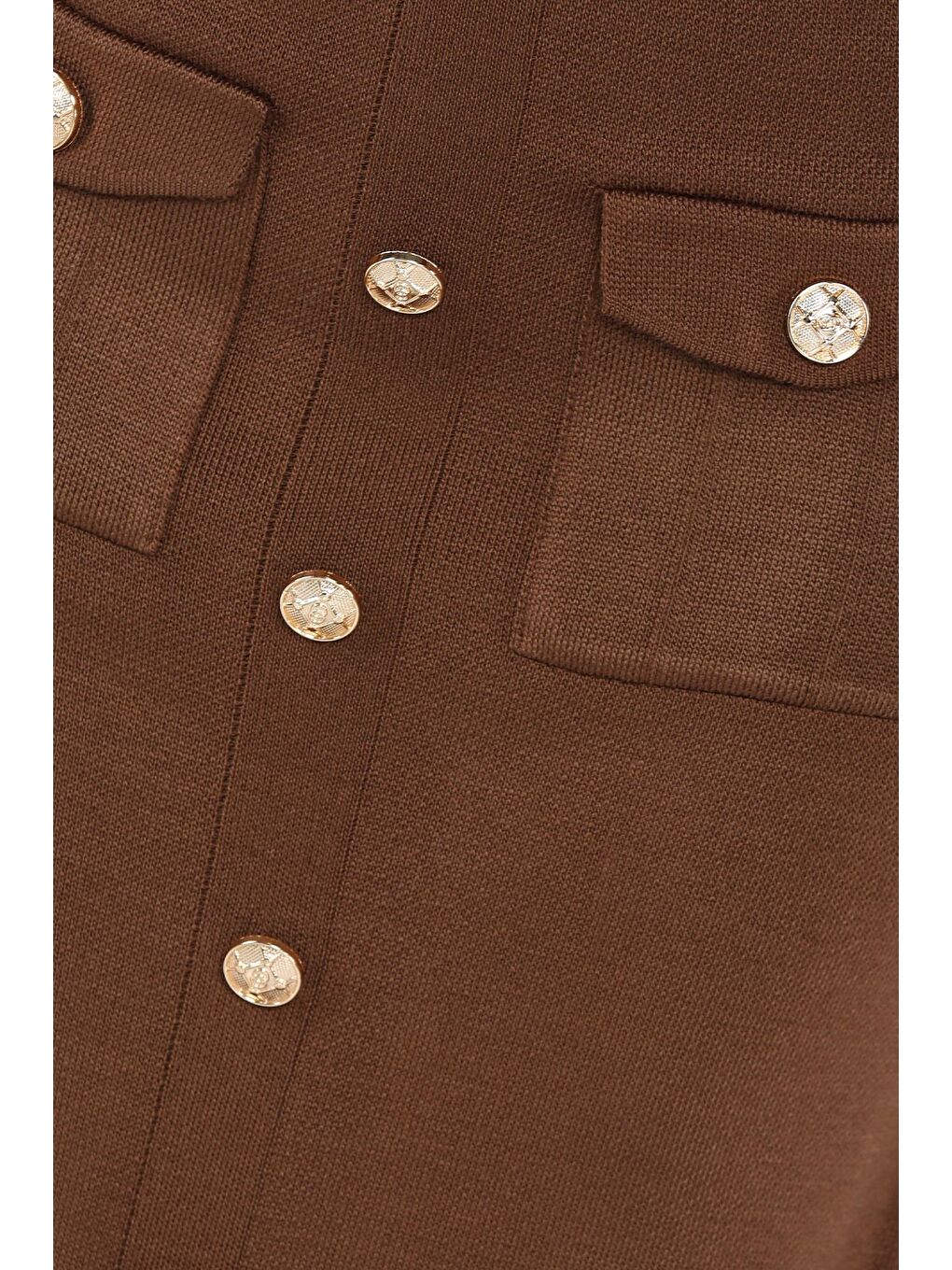 Kahverengi Düğme Detaylı Hırka Etek Triko İkili Takım-4