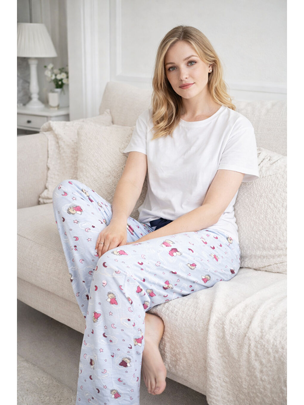 Kadın Viskon Kumaş Penye Tek Pijama Alt 20 Buz Mavi