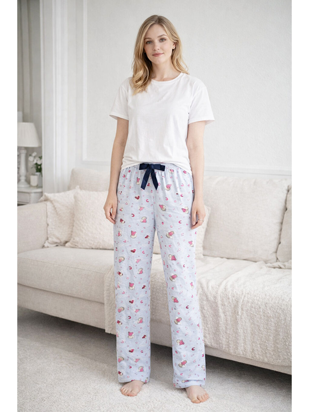 Kadın Viskon Kumaş Penye Tek Pijama Alt 20 Buz Mavi-1