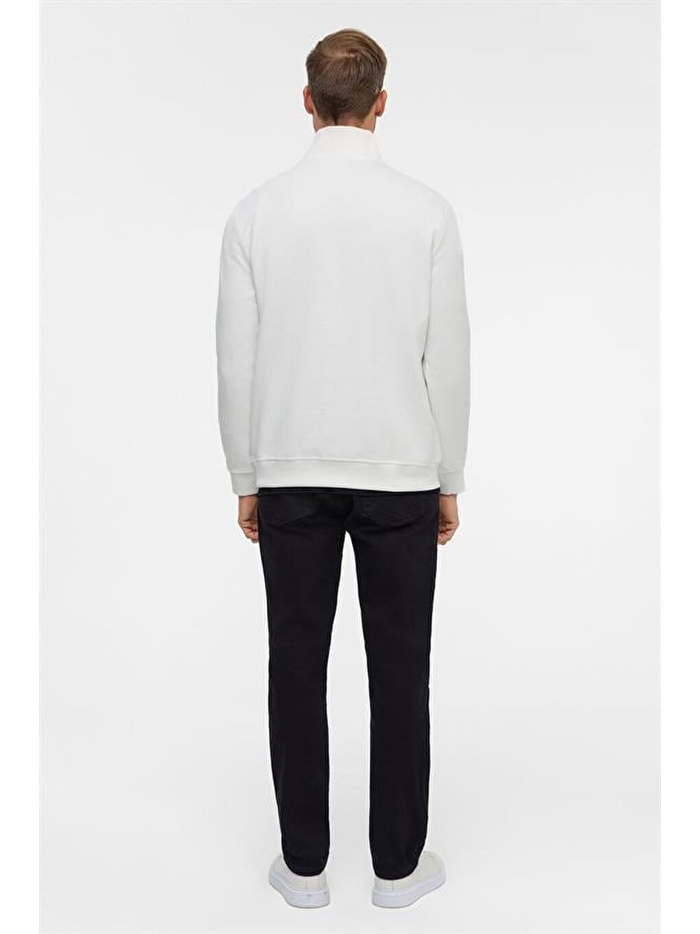 Beyaz Regular Düz Yarım Balıkçı Yaka Sweatshirt-9