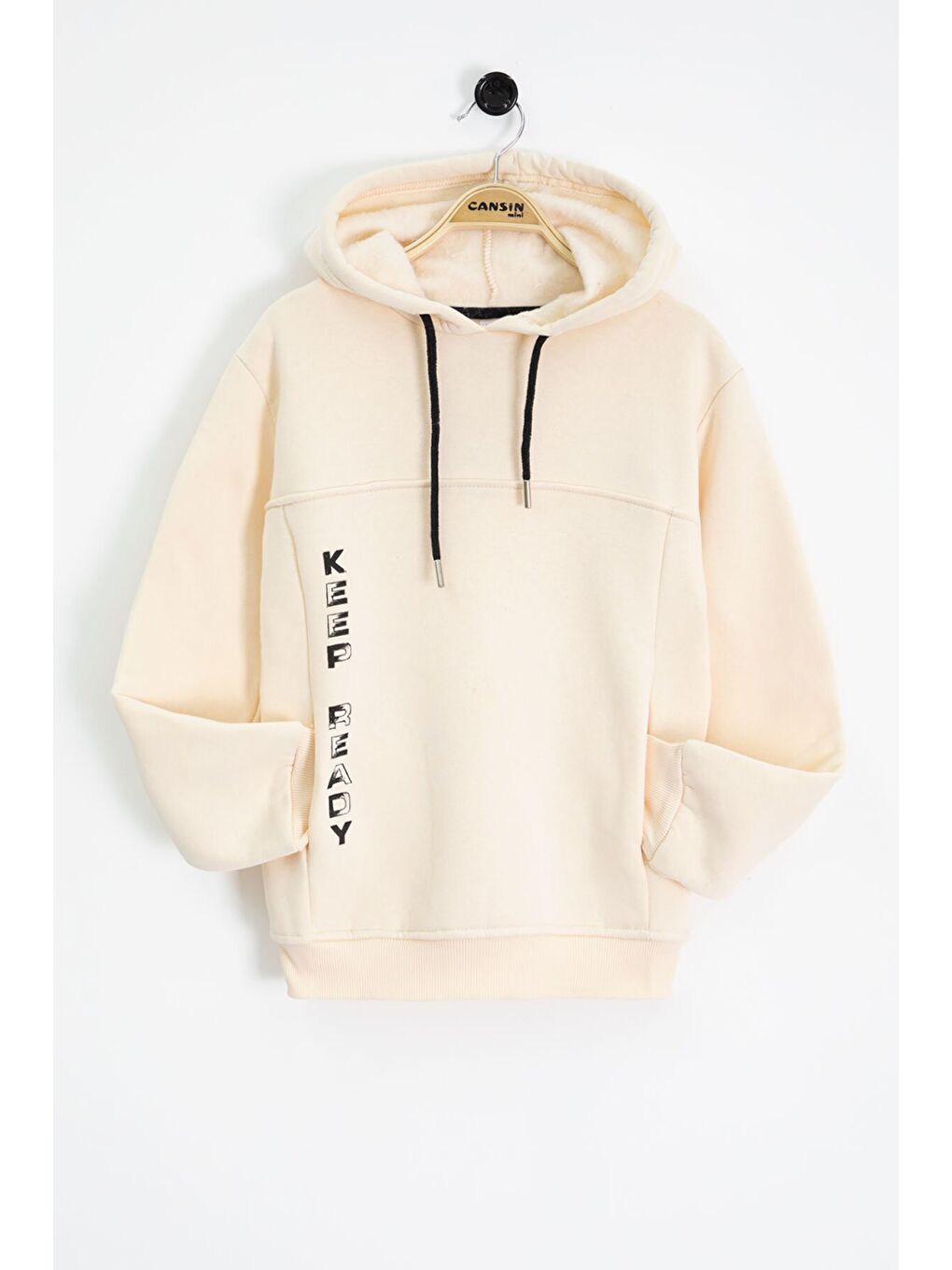 Ekru Krem Keep Ready Polarlı Erkek Çocuk Kapüşonlu Sweatshirt 22718-1