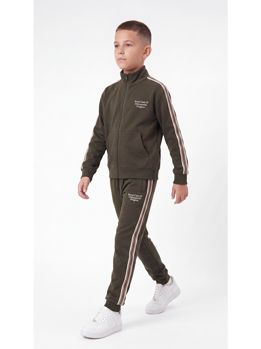 Haki Royal Club Baskılı Yumaşak Dokulu-comfort Kumaş Erkek Çocuk Alt Üst Eşofman Takımı-3