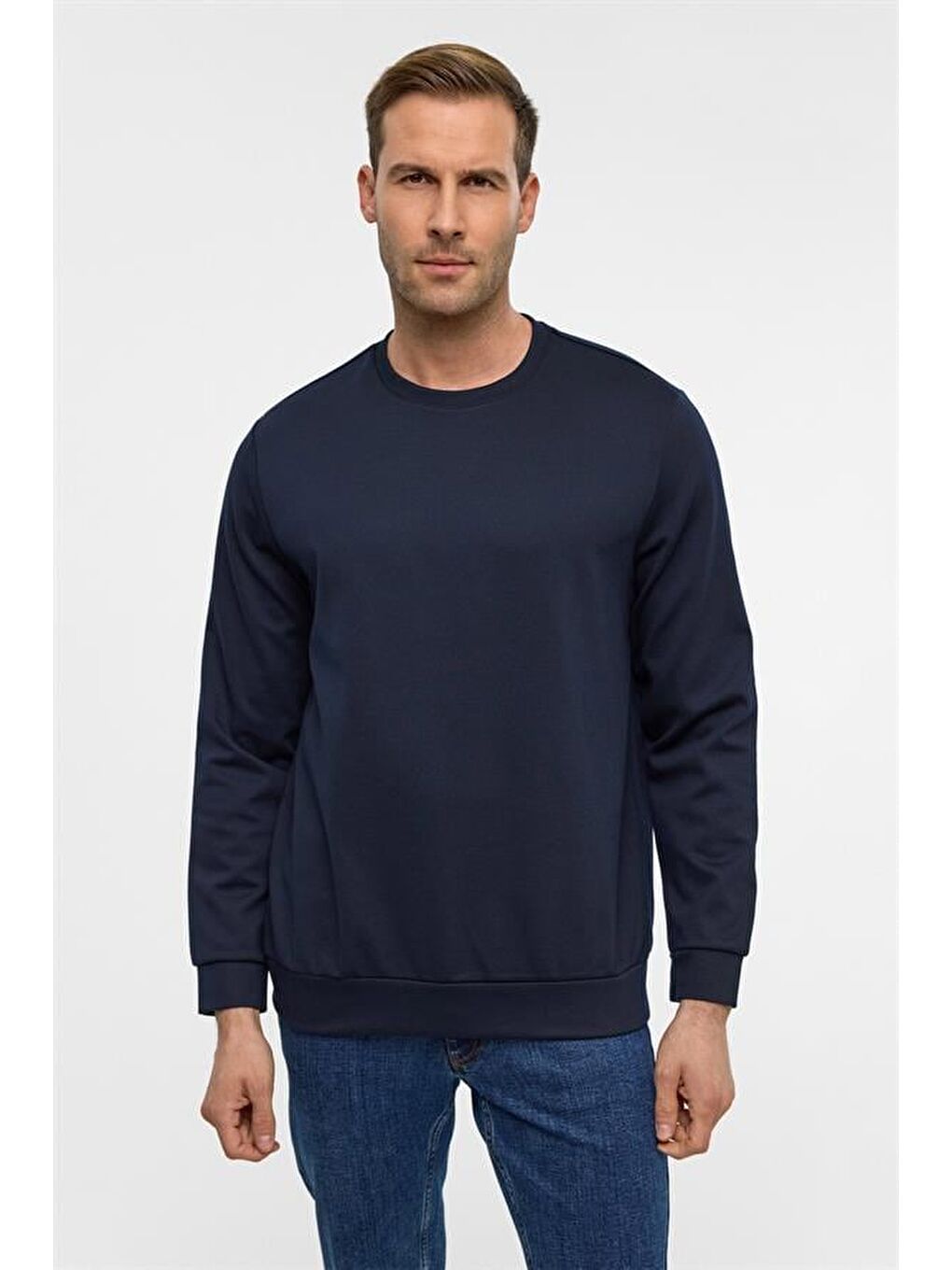 Lacivert Regular Düz Bisiklet Yaka Sweatshirt