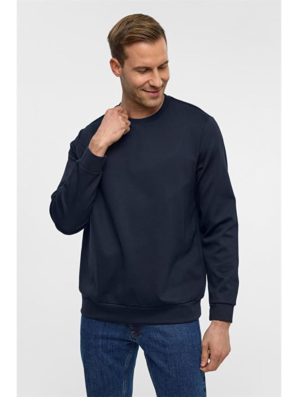 Lacivert Regular Düz Bisiklet Yaka Sweatshirt-2