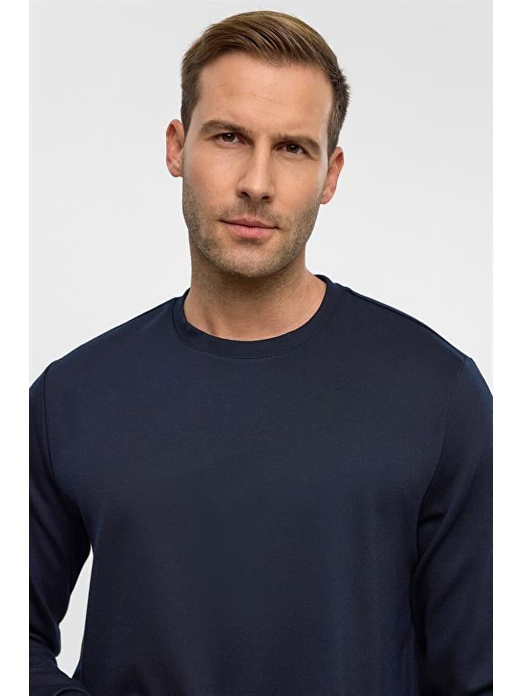 Lacivert Regular Düz Bisiklet Yaka Sweatshirt-3