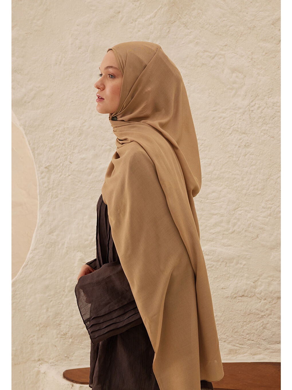 Bej Rami Viskon Şal Deve Tüyü