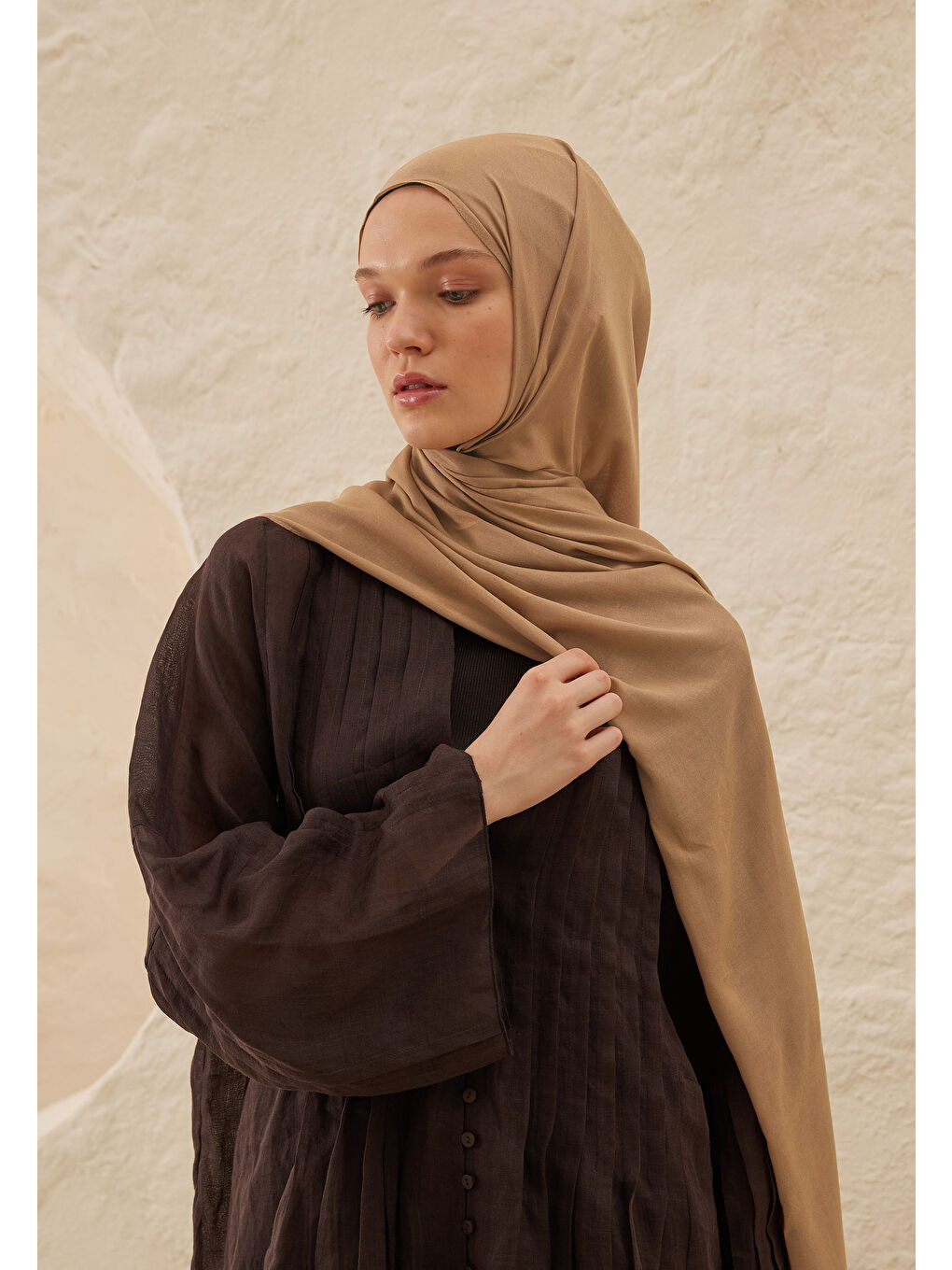 Bej Rami Viskon Şal Deve Tüyü-1