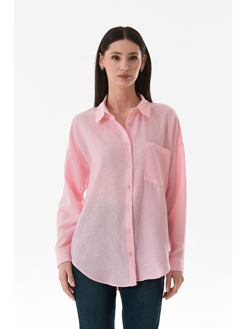 Pembe Basic Tek Cepli Oversize Gömlek-1
