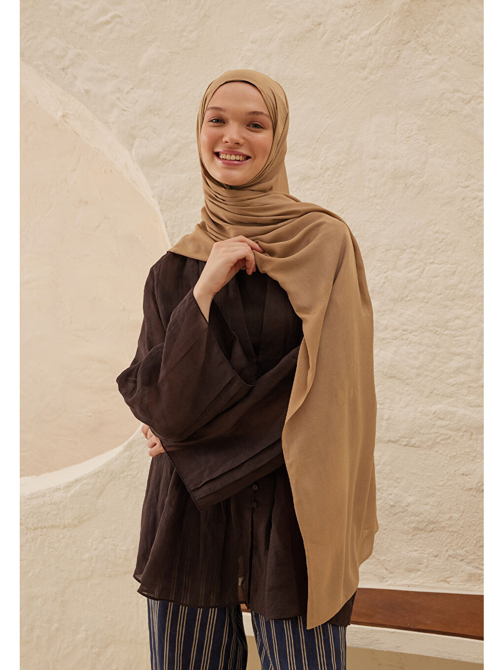 Bej Rami Viskon Şal Deve Tüyü-2