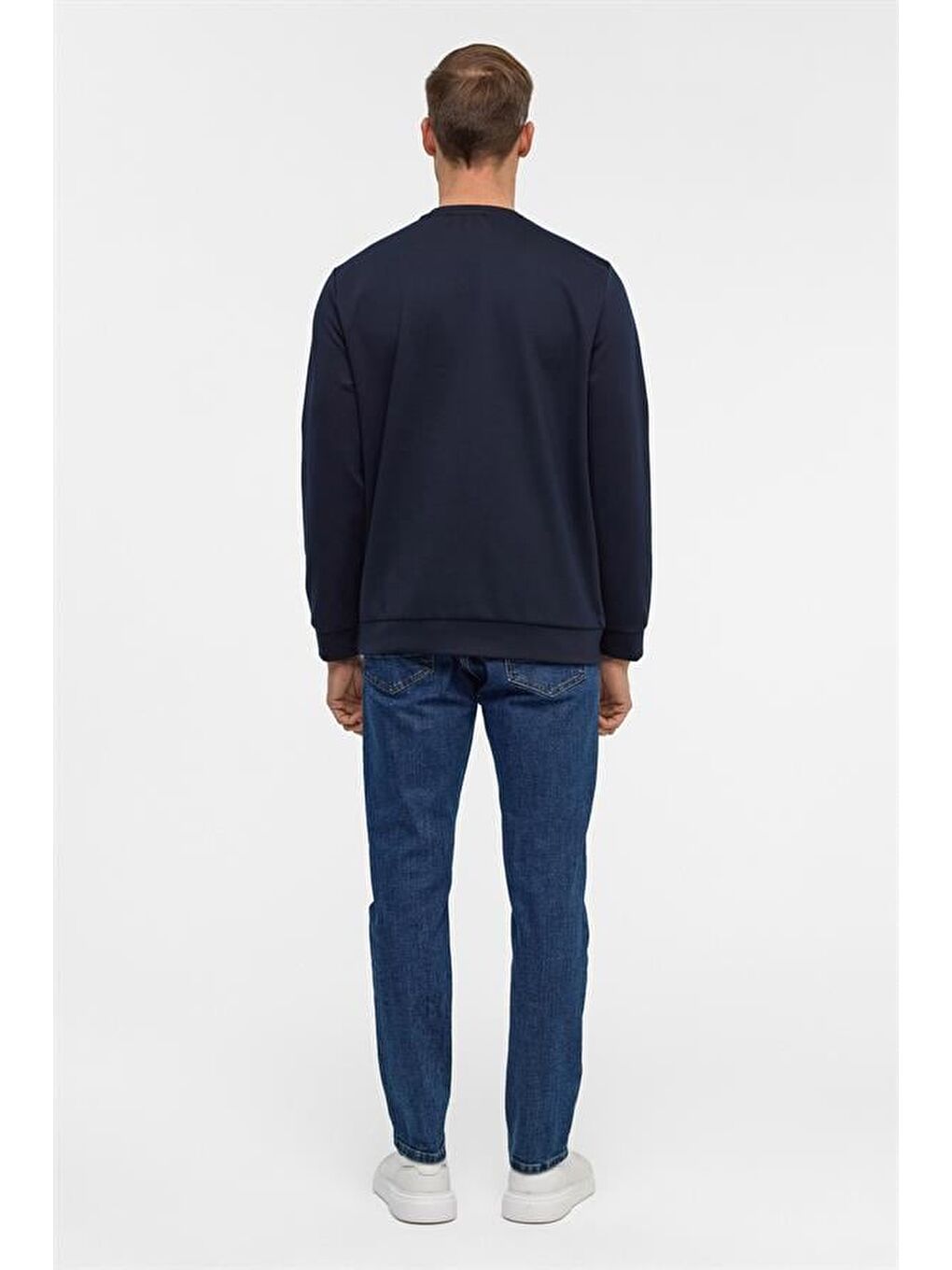 Lacivert Regular Düz Bisiklet Yaka Sweatshirt-8