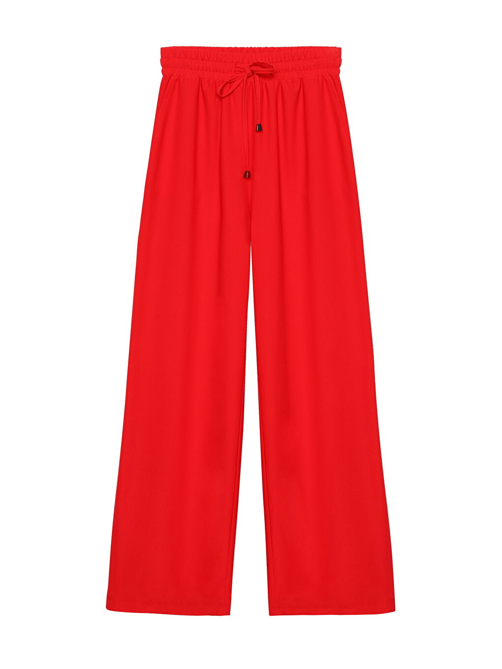 Beli Lastikli Bol Paça Pantolon Kırmızı