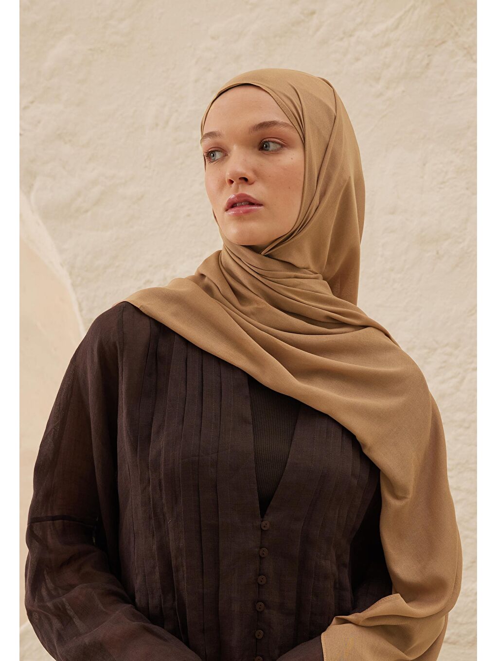 Bej Rami Viskon Şal Deve Tüyü-3