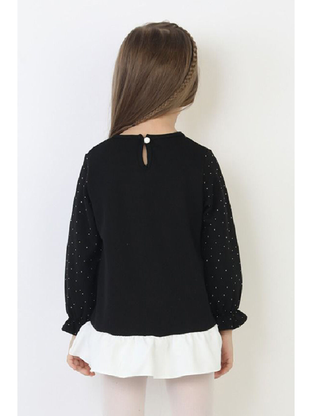 Siyah Kız Çocuk Tunik Tarz Elbise Taş Süslemeli ve Fiyonklu 4-9 Yaş 12510-2