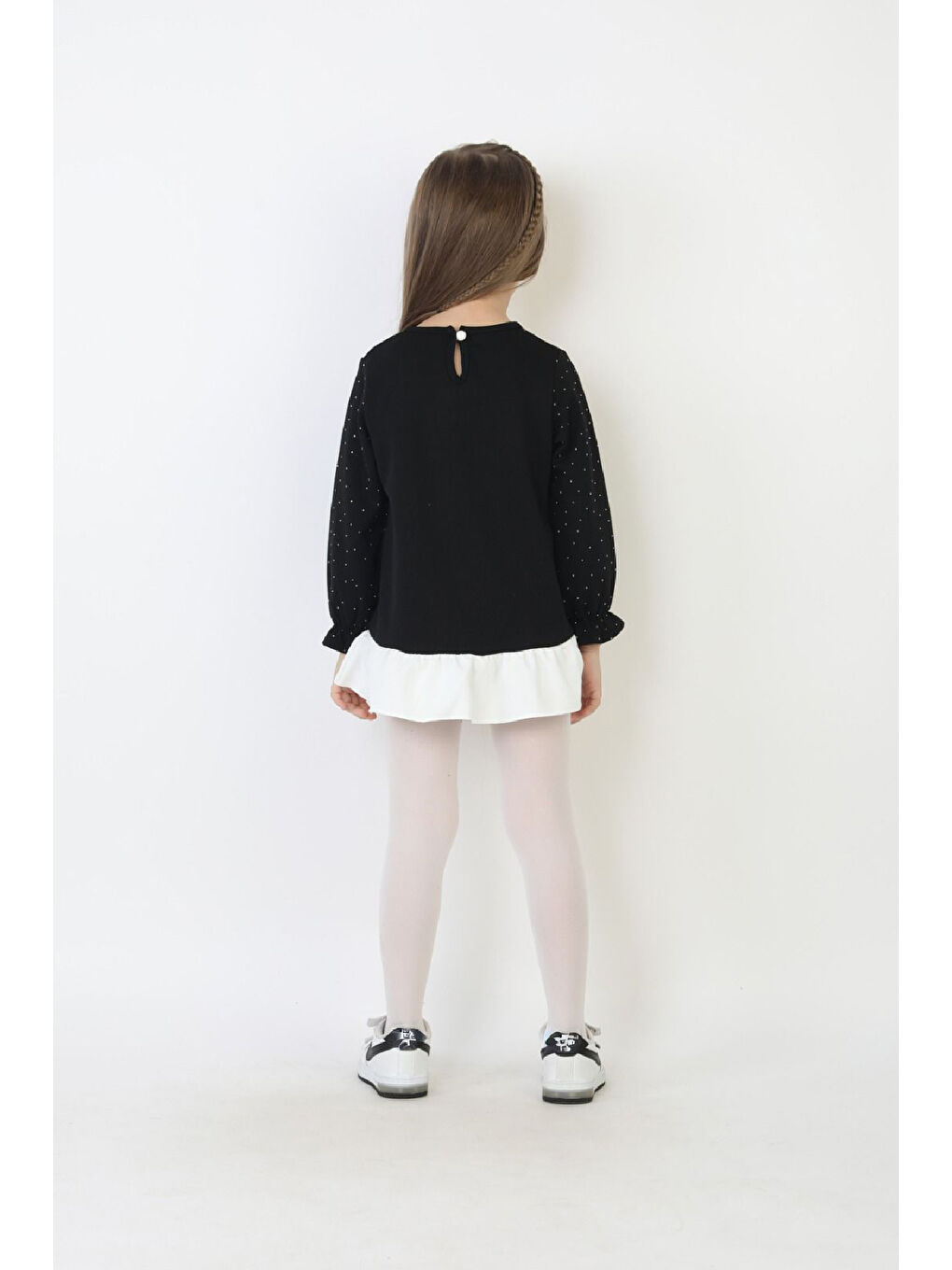 Siyah Kız Çocuk Tunik Tarz Elbise Taş Süslemeli ve Fiyonklu 4-9 Yaş 12510-4