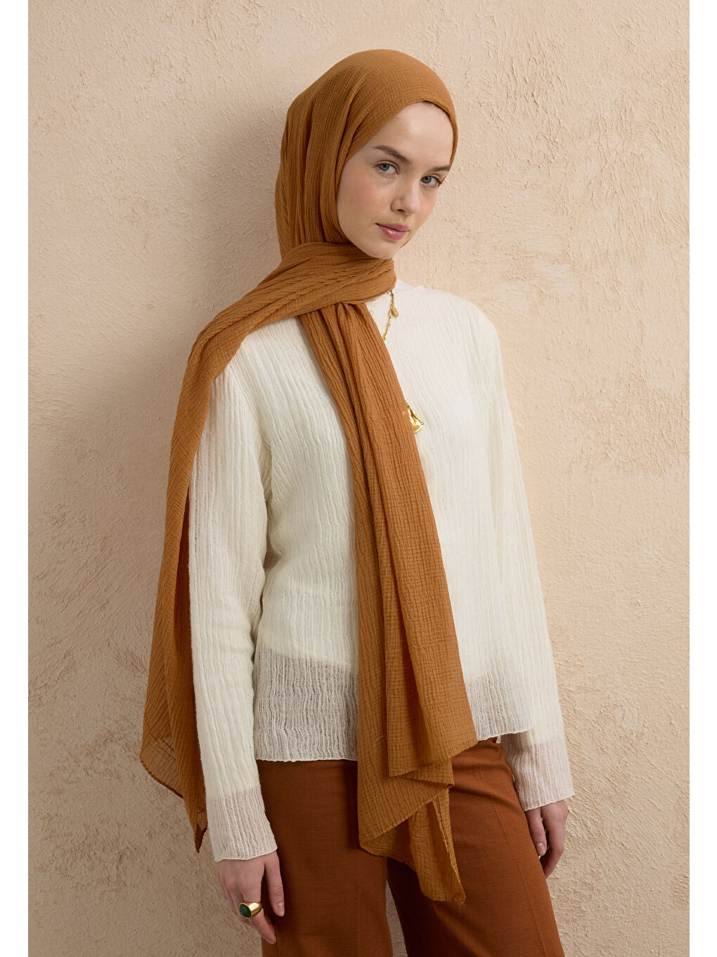 Kahverengi Modal Krinkıl Şal Tarçın Kabuğu-1
