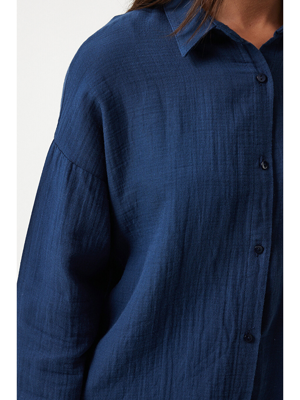 Oversize Basic Müslin Gömlek Lacivert Lmx0002-1